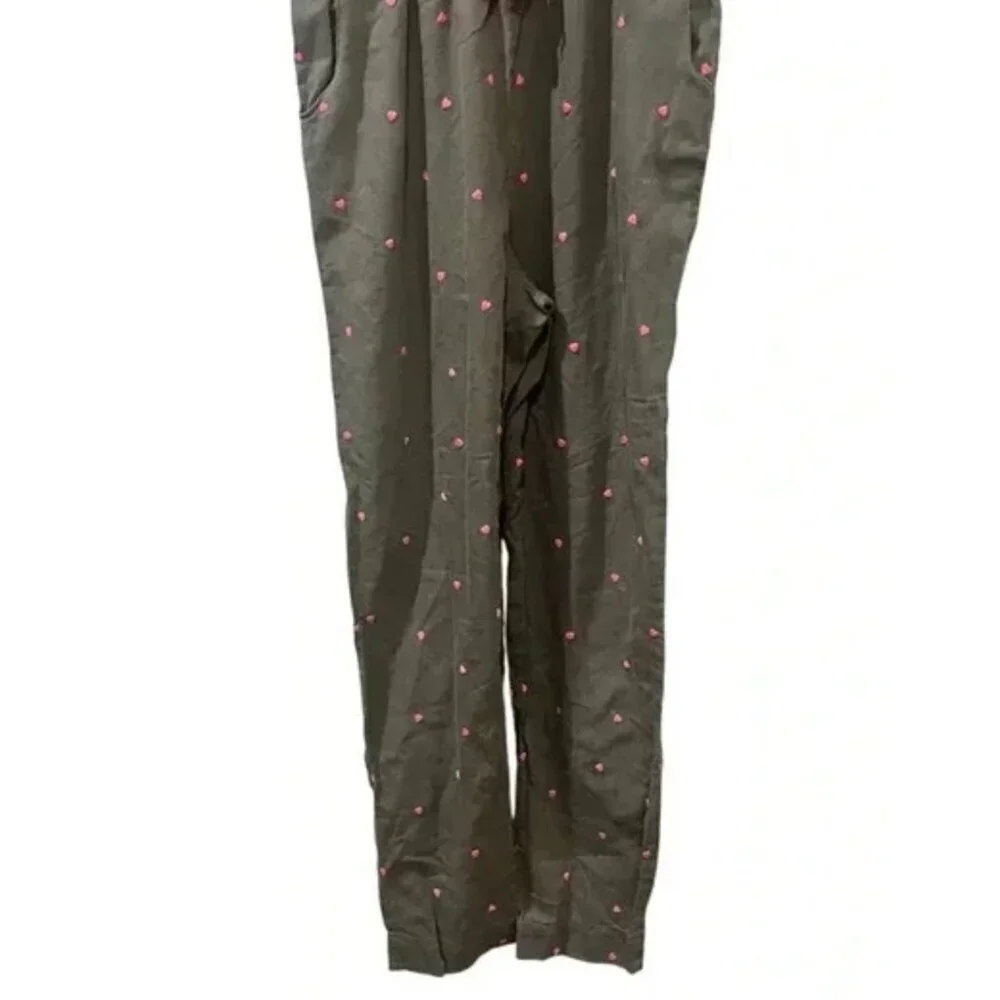 Girls Boden Gray Jumpsuit With Pink Hearts & Ruffle Details Size 13-14Y